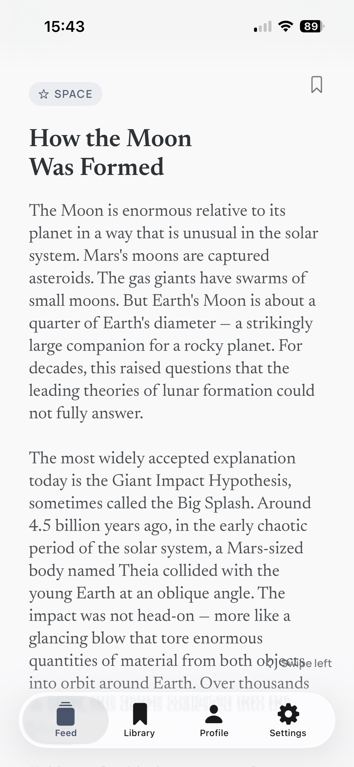LearnFeed Feed — daily curated knowledge bites about space, history, and science