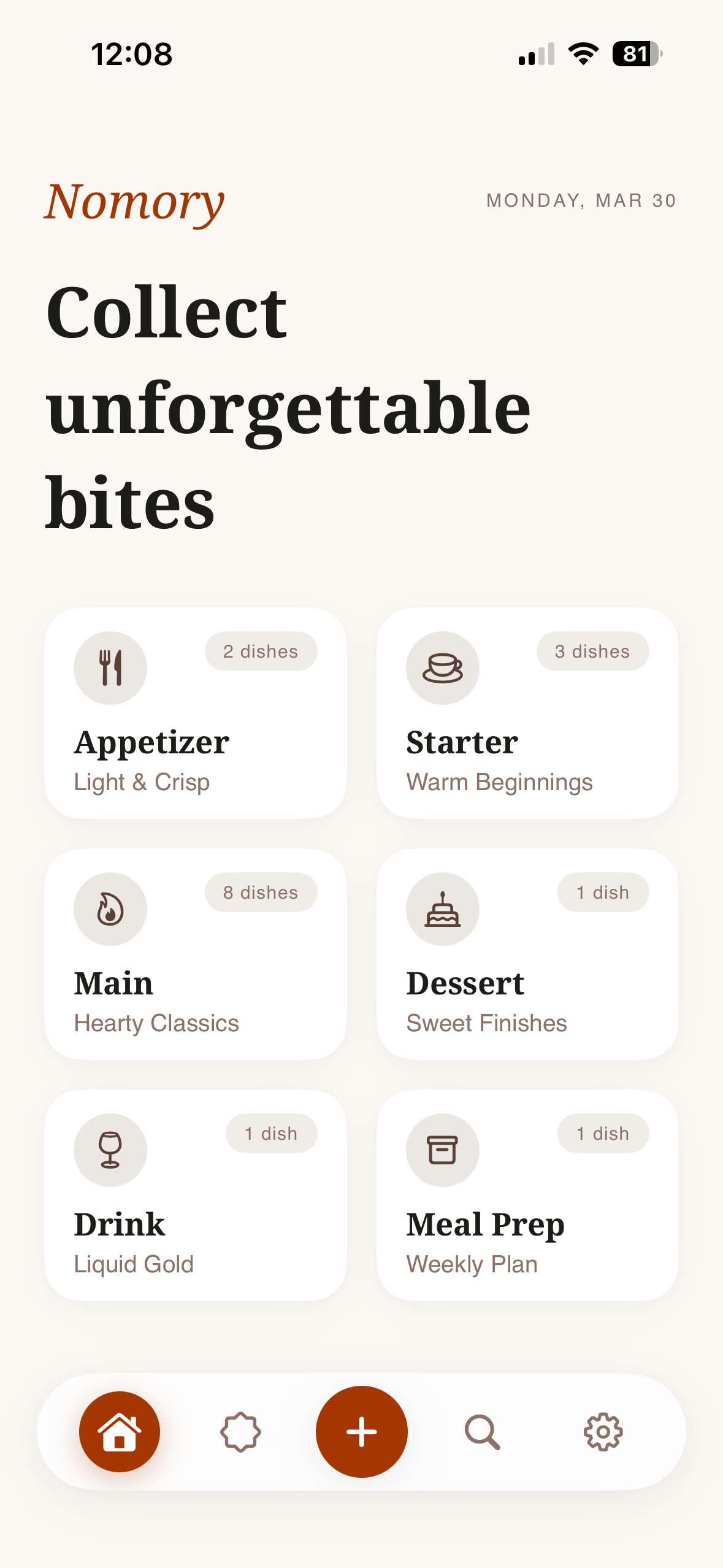Nomory Home Screen